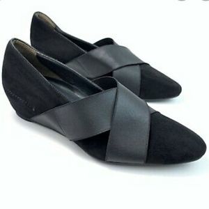 Paul Green Daniella Black Suede Crisscross Straps Covered Wedge Shoes Size 7/4.5